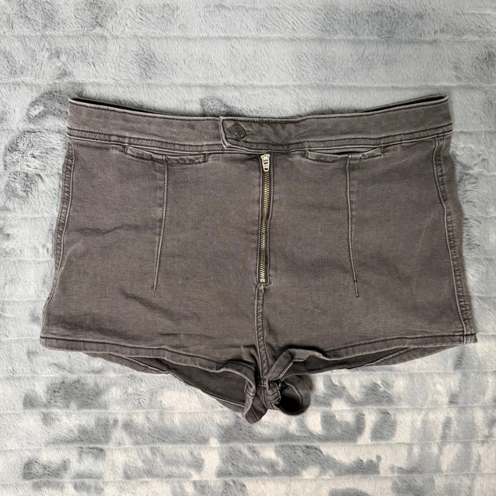 We The Free Denim Shorts Womens 31 Grey High Rise Exposed Zipper Seamed